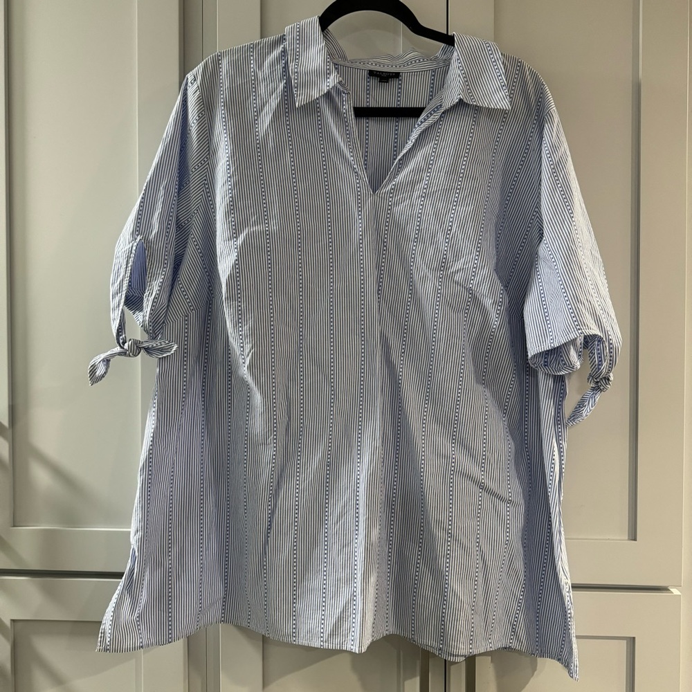 Talbots Short Sleeved Blue and White Striped Blouse Size 3X
